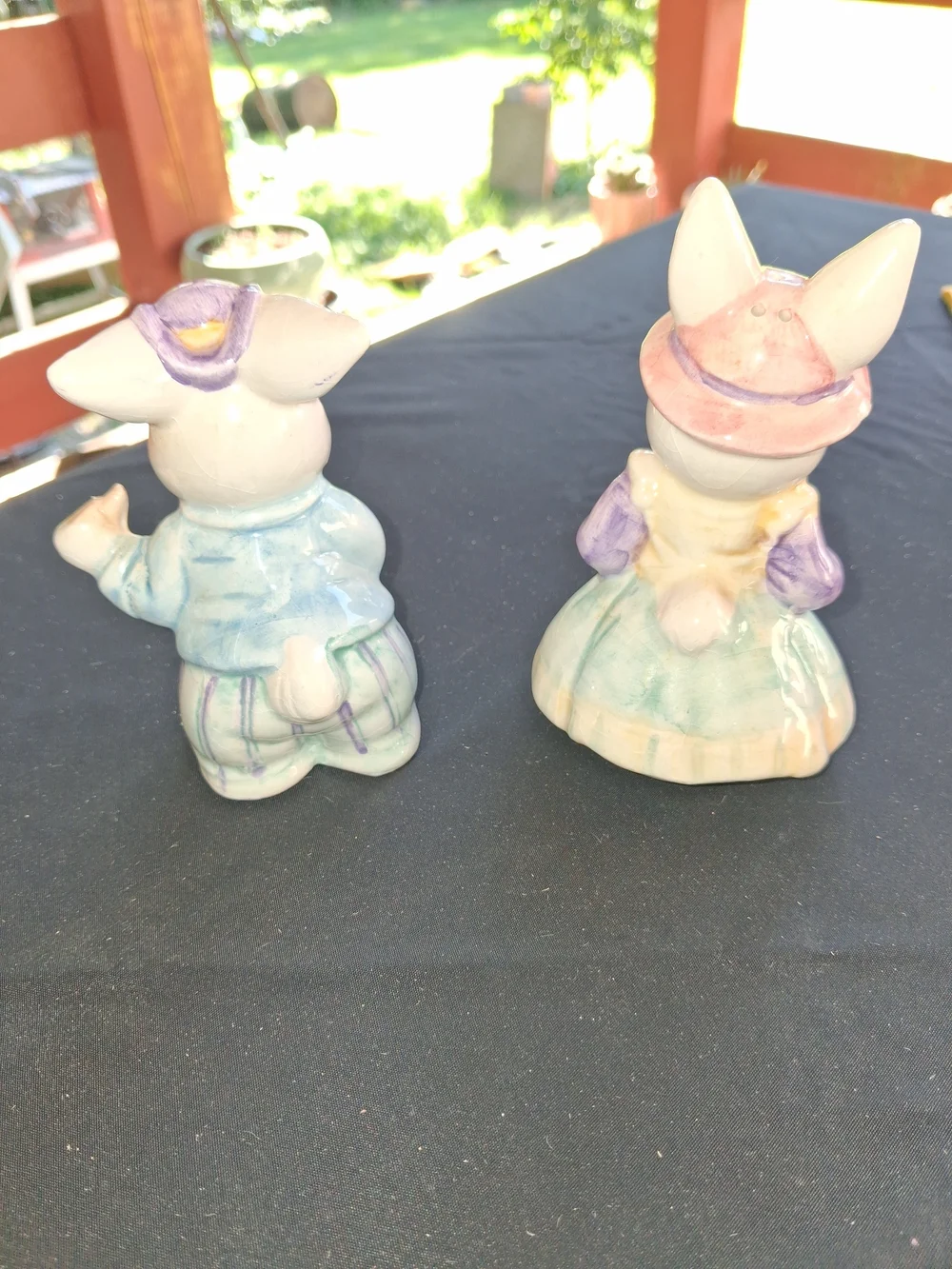 Vintage Ceramic Bunny Salt and Pepper Shakers - Pastel Multicolor